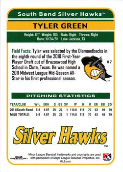 2012 Grandstand South Bend Silver Hawks #10 Tyler Green Back