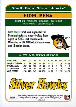 2012 Grandstand South Bend Silver Hawks #20 Fidel Pena Back