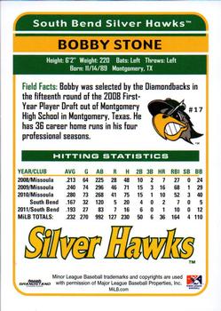 2012 Grandstand South Bend Silver Hawks #25 Bobby Stone Back