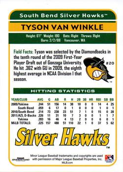 2012 Grandstand South Bend Silver Hawks #26 Tyson Van Winkle Back
