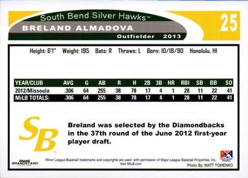 2013 Grandstand South Bend Silver Hawks #NNO Breland Almadova Back