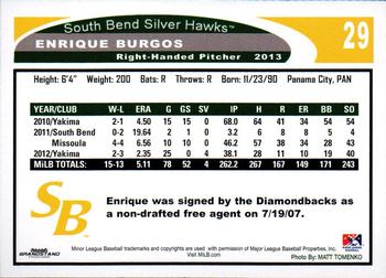 2013 Grandstand South Bend Silver Hawks #NNO Enrique Burgos Back