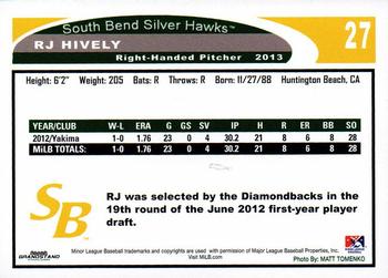 2013 Grandstand South Bend Silver Hawks #NNO RJ Hively Back