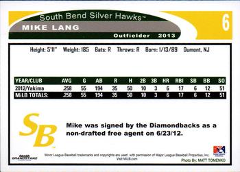 2013 Grandstand South Bend Silver Hawks #NNO Mike Lang Back