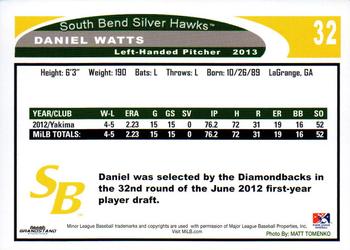 2013 Grandstand South Bend Silver Hawks #NNO Daniel Watts Back