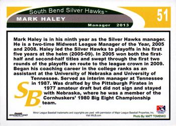 2013 Grandstand South Bend Silver Hawks #NNO Mark Haley Back