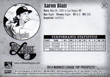 2014 Choice Midwest League Top Prospects #27 Aaron Blair Back