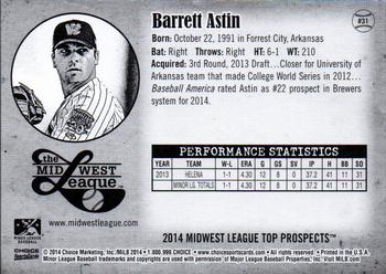 2014 Choice Midwest League Top Prospects #31 Barrett Astin Back