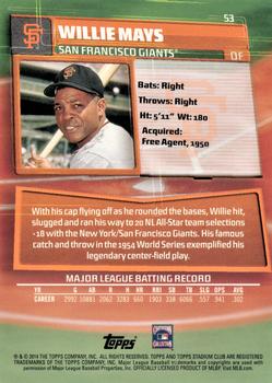 2014 Stadium Club - Members Only #53 Willie Mays Back