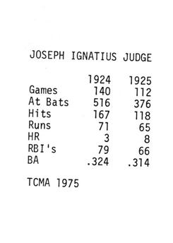 1975 TCMA 1924-25 Washington Senators #NNO Joe Judge Back