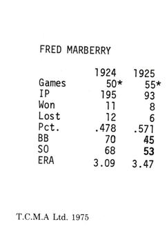 1975 TCMA 1924-25 Washington Senators #NNO Firpo Marberry Back