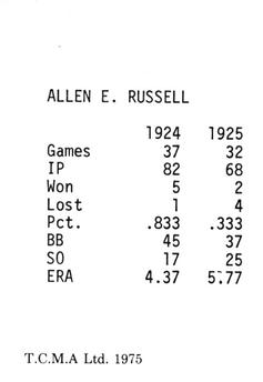 1975 TCMA 1924-25 Washington Senators #NNO Allen Russell Back