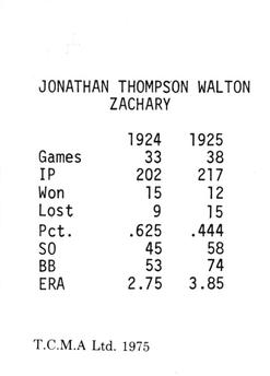 1975 TCMA 1924-25 Washington Senators #NNO Tom Zachary Back