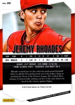 2014 Panini Prizm Perennial Draft Picks #35 Jeremy Rhoades Back