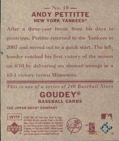 2007 Upper Deck Goudey - Red Backs #10 Andy Pettitte Back