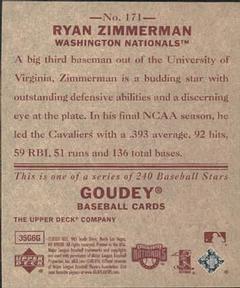 2007 Upper Deck Goudey - Red Backs #171 Ryan Zimmerman Back