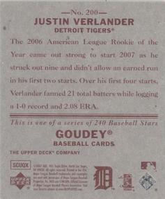 2007 Upper Deck Goudey - Red Backs #200 Justin Verlander Back