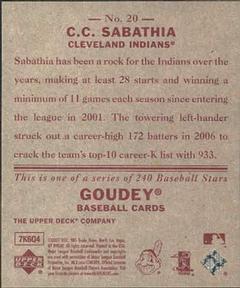 2007 Upper Deck Goudey - Red Backs #20 C.C. Sabathia Back