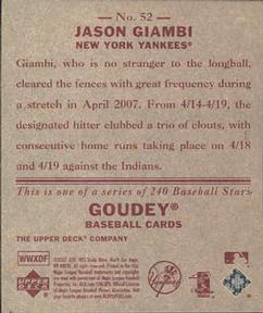 2007 Upper Deck Goudey - Red Backs #52 Jason Giambi Back