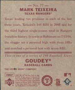 2007 Upper Deck Goudey - Red Backs #77 Mark Teixeira Back
