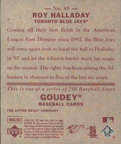 2007 Upper Deck Goudey - Red Backs #89 Roy Halladay Back