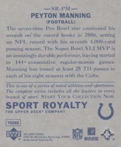 2007 Upper Deck Goudey - Sport Royalty #SR-PM Peyton Manning Back