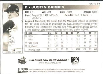 2007 Choice Wilmington Blue Rocks #4 Justin Barnes Back