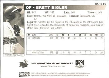 2007 Choice Wilmington Blue Rocks #5 Brett Bigler Back