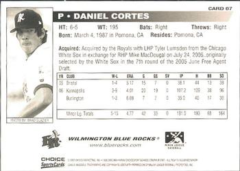 2007 Choice Wilmington Blue Rocks #7 Daniel Cortes Back