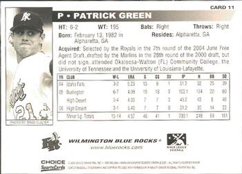 2007 Choice Wilmington Blue Rocks #11 Patrick Green Back