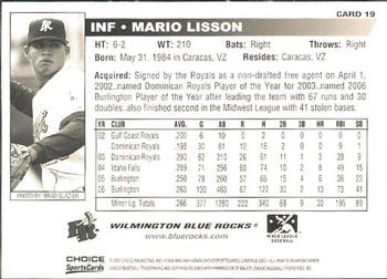 2007 Choice Wilmington Blue Rocks #19 Mario Lisson Back