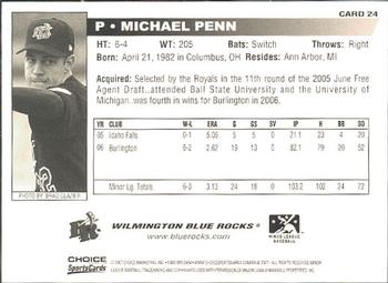 2007 Choice Wilmington Blue Rocks #24 Michael Penn Back
