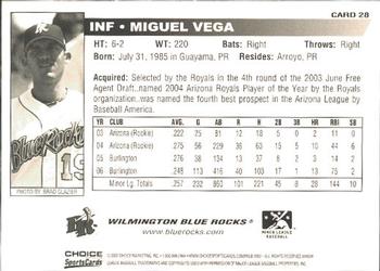 2007 Choice Wilmington Blue Rocks #28 Miguel Vega Back