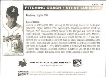 2007 Choice Wilmington Blue Rocks #30 Steve Luebber Back