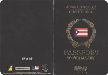 1997 Pinnacle - Passport to the Majors #13 Juan Gonzalez Back