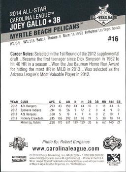 2014 Choice California League / Carolina League All-Star Game #16 Joey Gallo Back