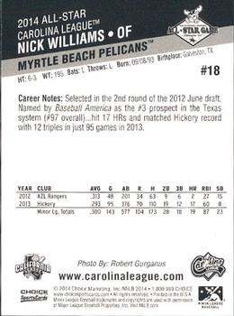 2014 Choice California League / Carolina League All-Star Game #18 Nick Williams Back