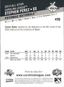 2014 Choice California League / Carolina League All-Star Game #20 Stephen Perez Back