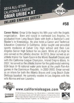 2014 Choice California League / Carolina League All-Star Game #58 Omar Uribe Back