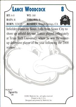 2002 MultiAd Sioux Falls Canaries #25 Lance Woodcock Back