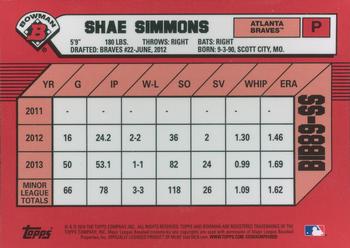 2014 Bowman Chrome - 1989 Bowman is Back Silver Diamond Refractor #BIB89-SS Shae Simmons Back
