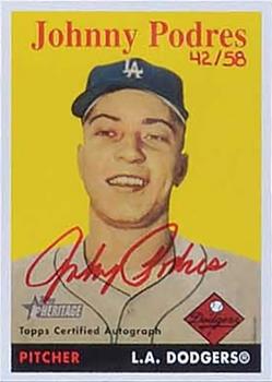 2007 Topps Heritage - Real One Autographs Red Ink #ROA-JP Johnny Podres Front