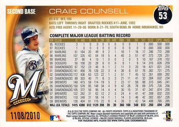 2010 Topps - Gold #53 Craig Counsell Back