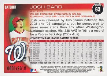 2010 Topps - Gold #63 Josh Bard Back