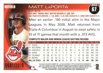 2010 Topps - Gold #67 Matt LaPorta Back