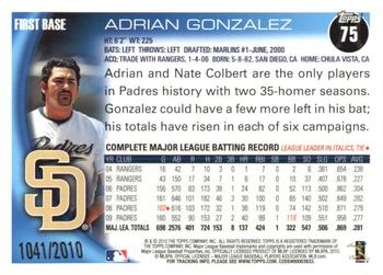 2010 Topps - Gold #75 Adrian Gonzalez Back