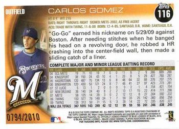 2010 Topps - Gold #116 Carlos Gomez Back