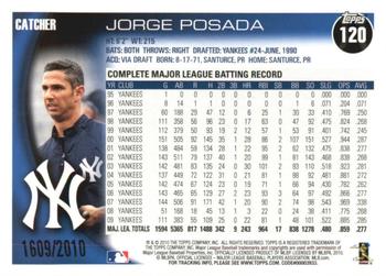 2010 Topps - Gold #120 Jorge Posada Back