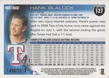 2010 Topps - Gold #127 Hank Blalock Back