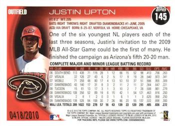 2010 Topps - Gold #145 Justin Upton Back